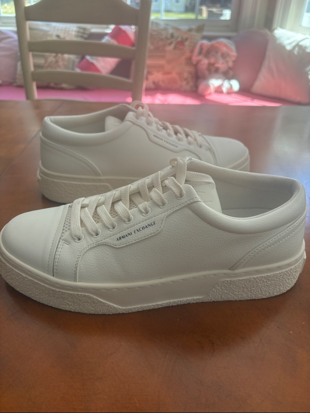 Armani Exchange men’s leather and mesh classic lion clean Sneakers
